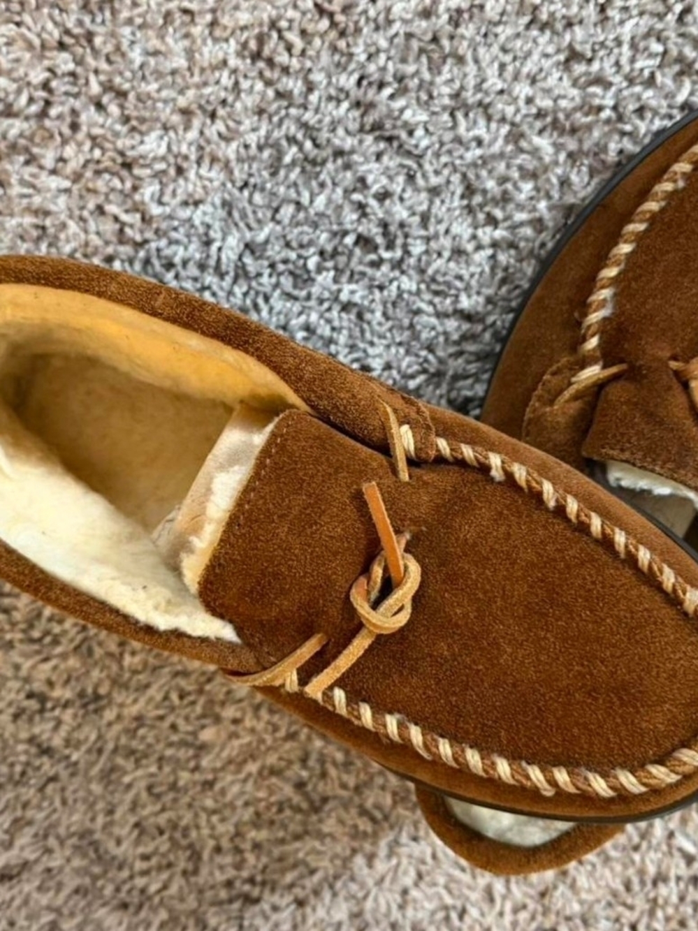 Minnetonka Chestnut Brown Suede Shearling-Lined Moccasins